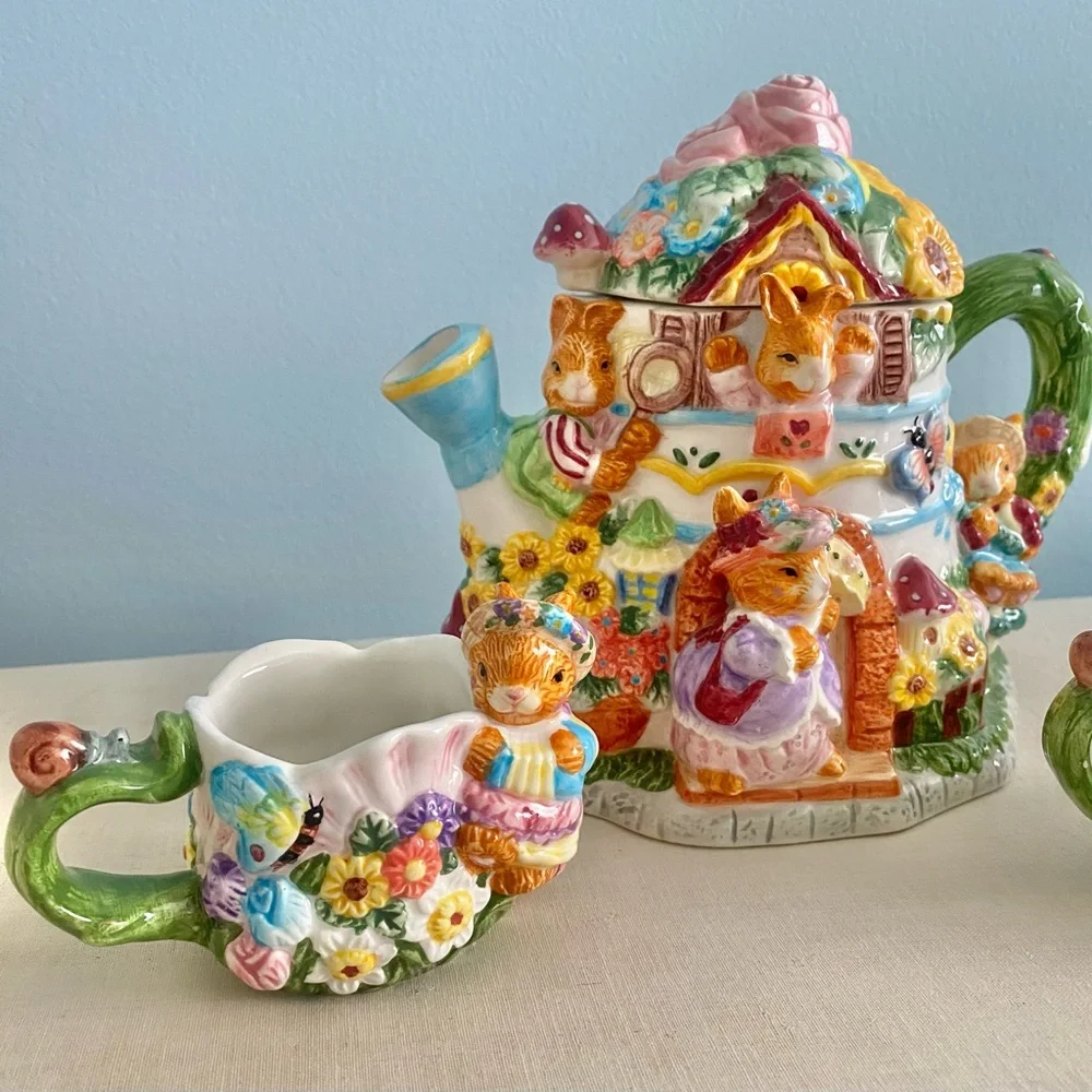 Bunny Rabbit Garden Party Vintage Tea Set